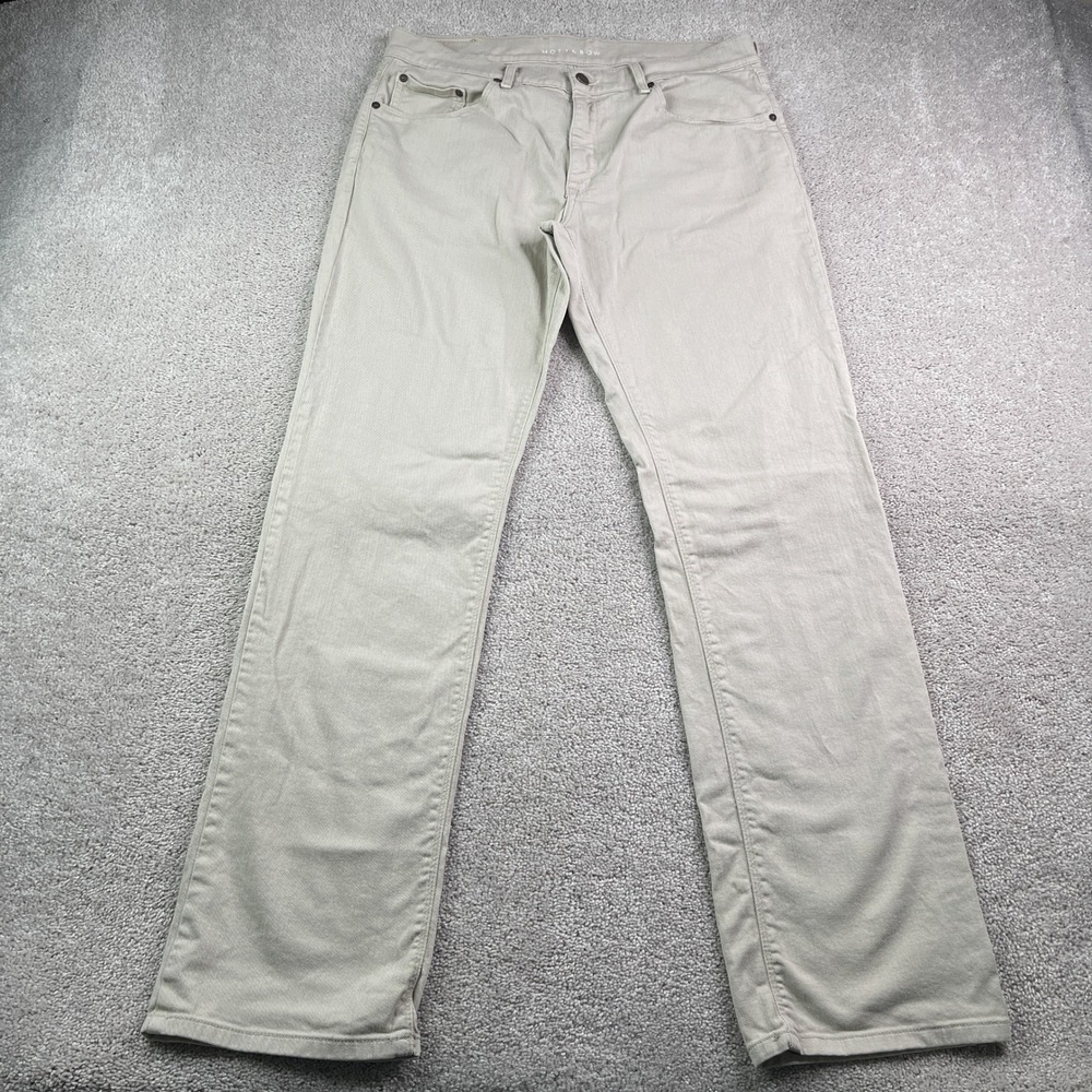 Mott and Bow Jeans Mens 35x34 Tan Straight Leg Casual Classic Stretch Denim